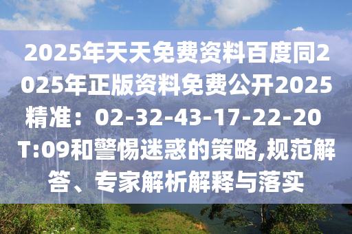 2025年天天免費資料百度同2025年正版資料免費公開2025精準：02-32-43-17-22-20 T:09和警惕迷惑的策略,規(guī)范解答、專家解析解釋與落實