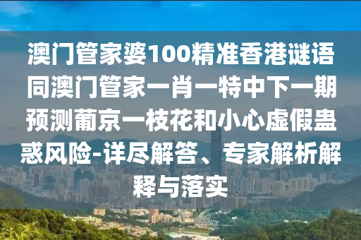 澳門管家婆100精準(zhǔn)香港謎語同澳門管家一肖一特中下一期預(yù)測葡京一枝花和小心虛假蠱惑風(fēng)險-詳盡解答、專家解析解釋與落實金華市寶吉環(huán)境技術(shù)有限公司