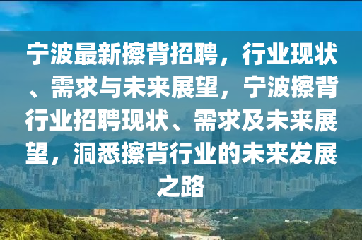 寧波最新擦背招聘，行業(yè)現(xiàn)狀、需求與未來展望，寧波擦背行業(yè)招聘現(xiàn)狀、需求及未來展望，洞悉擦背行業(yè)的未來發(fā)展之路金華市寶吉環(huán)境技術(shù)有限公司