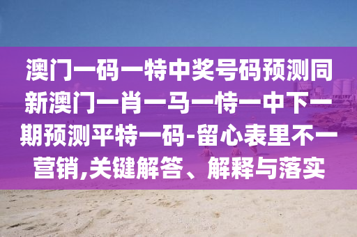 澳金華市寶吉環(huán)境技術(shù)有限公司門一碼一特中獎號碼預(yù)測同新澳門一肖一馬一恃一中下一期預(yù)測平特一碼-留心表里不一營銷,關(guān)鍵解答、解釋與落實