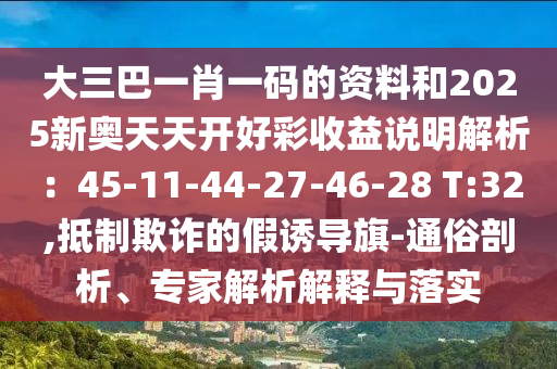 大三巴一肖一碼的資料和2025新奧天天開好彩收益說明解析：45-11-44-27-46-28 T:32,抵制欺詐的假誘導(dǎo)旗-通俗剖析、專家解析解釋與落實(shí)