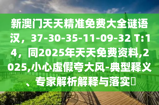 新澳門(mén)天天精準(zhǔn)免費(fèi)大全謎語(yǔ)漢，37-30-35-11-09-32 T:14，同2025年天天免費(fèi)資料,2025,小心虛假夸大風(fēng)-典型釋義、專(zhuān)家解析解釋與落實(shí)?