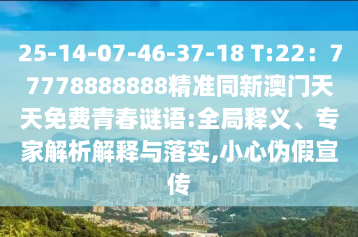 25-14-07-46-37-18 T:22：77778888888精準(zhǔn)同新澳門天天免費青春謎語:全局釋義、專家解析解釋與落實,小心偽假宣傳