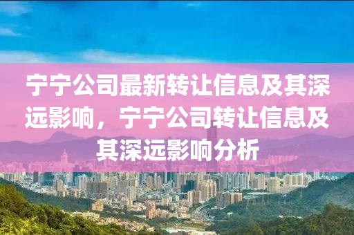 寧寧公司最新轉(zhuǎn)讓信息及其深遠(yuǎn)影響，寧寧公司轉(zhuǎn)讓信息及其深遠(yuǎn)影響分析
