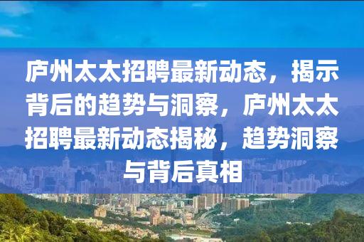廬州太太招聘最新動態(tài)，揭示背后的趨勢與洞察，廬州太太招聘最新動態(tài)揭秘，趨勢洞察與背后真相金華市寶吉環(huán)境技術(shù)有限公司