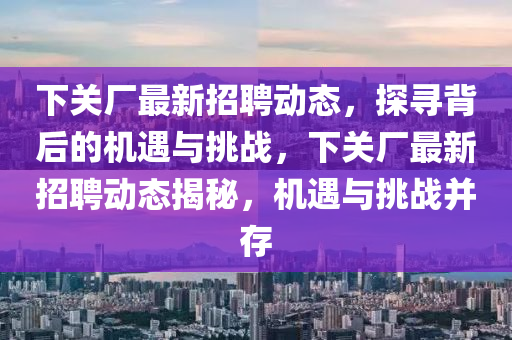 下關廠最新招聘動態(tài)，探尋背后的機遇與挑戰(zhàn)，下關廠最新招聘動態(tài)揭秘，機遇與挑戰(zhàn)并存金華市寶吉環(huán)境技術有限公司